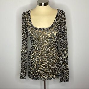 Express Leopard Long Sleeve Sheer Top